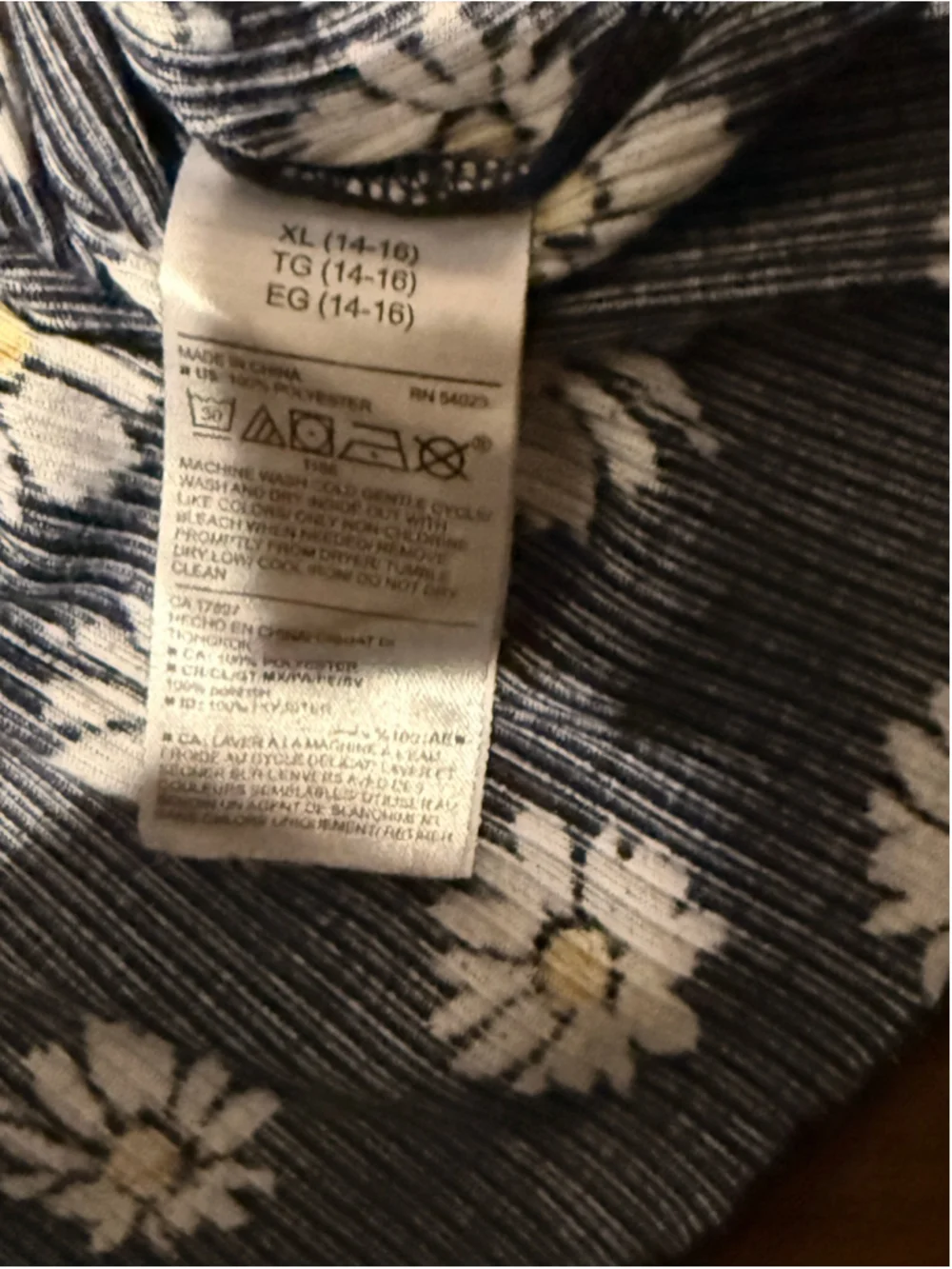 Girls Old Navy Daisy Print Short Sleeve Tee Navy White XL
